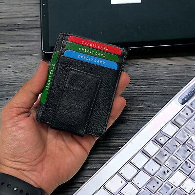 #ad Mens Leather Magnetic Front Pocket Wallet Money Clip Slim ID Credit Card Holder