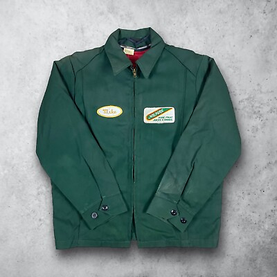 #ad Vintage 60s Unitog Juice Company Lined Work Jacket Green Union Made Size Large