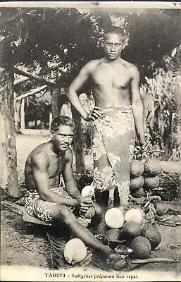 Postcard Tahiti Natives Preparing Their Meal