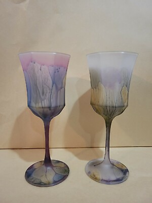 Luminarc France Art Nouveau Watercolors Handpainted Goblets Glasses