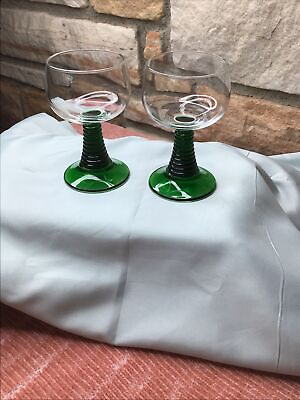 #ad Luminarc France Green Beehive Stem Cordial Glasses Set of 2