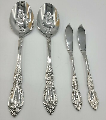 #ad 4 Pieces Oneida WORDSWORTH 2 x Slotted Serving Spoons 2 x Butter Knives