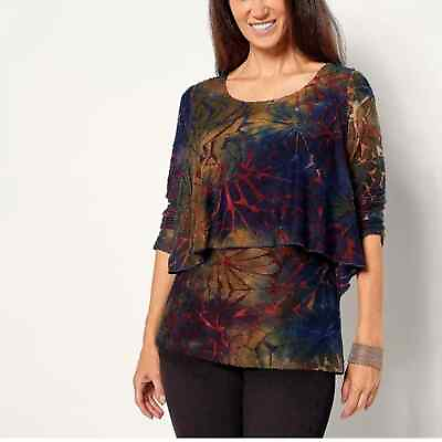 #ad NWT Attitudes by Renee Global Illusion Overlay Long Sleeve Top Navy Size XL