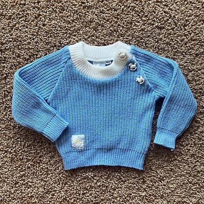 #ad #ad Vintage VTG Rattles Blue Ribbed Knit Baby Sweater Rocking Horse Buttons 3 6M