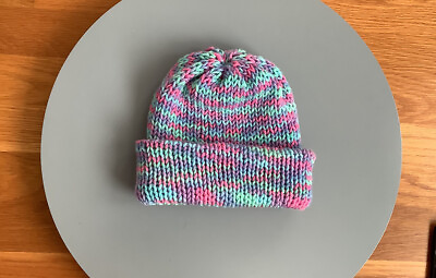 #ad New Hand Knit Baby Toddler Multicolored Beanie Double Layered For Extra Warmth