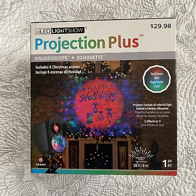 Gemmy LED Lightshow Projection Plus Kaleidoscope 6 Christmas Scenes. NEW