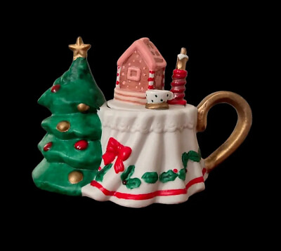 #ad Kurt Adler Christmas Teapot Porcelain Tree Skirted Table Design Decor Vintage