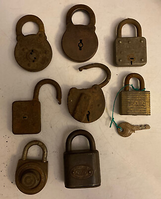 8 lot Vintage Antique Locks. Independent Lock Co. Master Lock Co. Eagle Lock
