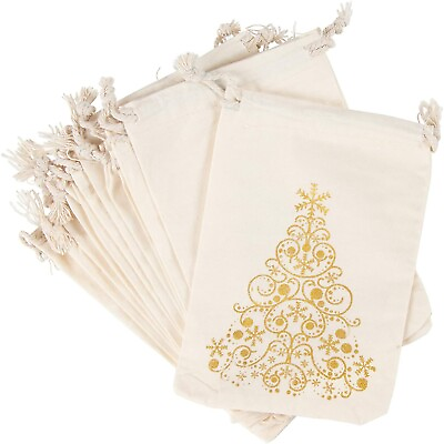 12 Pcs Jewelry Bags Drawstring Canvas Christmas Tree Pouches for Gift Party 4x6”