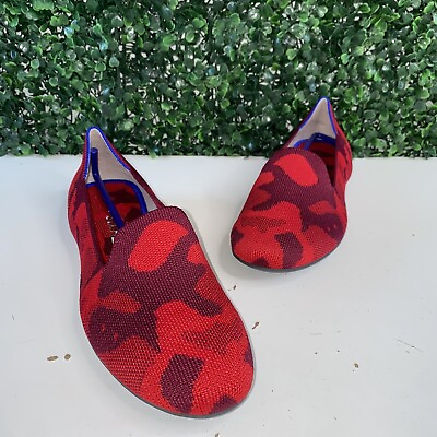 #ad NWOB Women’s Rothy’s “THE FLAT” Red Camo Knit Round Toe Slip On Flats Size 9