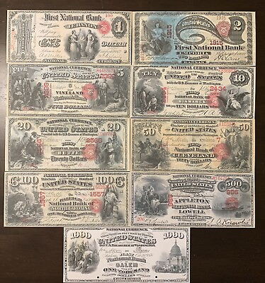 Reproduction Full Set 1875 Series National Banknotes $1 $1000 See Description