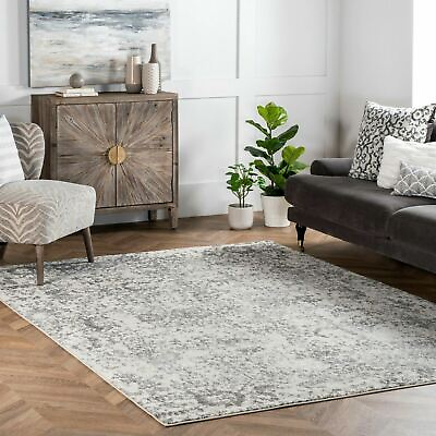 #ad nuLOOM Contemporary Modern Transitional Floral Area Rug in Grey and Off White