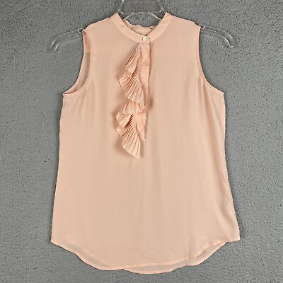 #ad Banana Republic Womens Size XS Shirt Top Blouse Pink Sleeveless Ruffle Buttons