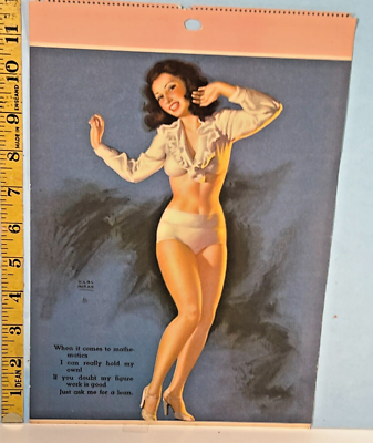 #ad 1940#x27;s Earl Moran Pinup Girl Cheesecake Calendar Page quot;Mathematicsquot;