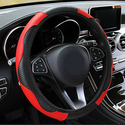 #ad Car Accessories Steering Wheel Cover Black Leather Anti slip 15#x27;#x27; 38cm Universal