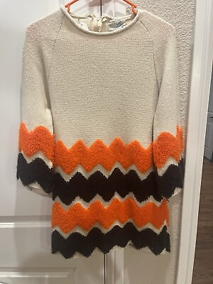 #ad Vintage 70s Sweater orange brown chevron Little Lisa Size Small