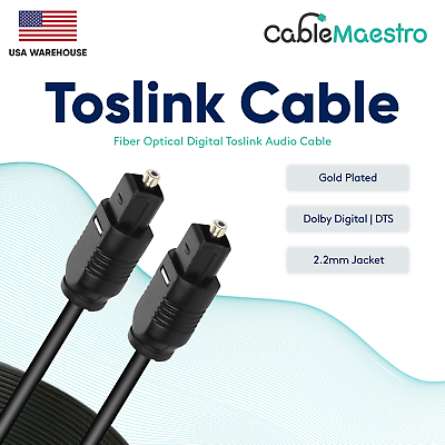 Fiber Optical Digital TOSLink S PDIF Audio Cable 1.5ft 3ft 6ft 12ft 25ft 50ft