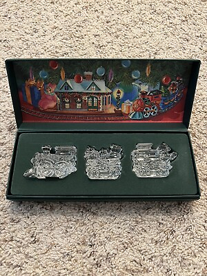 Marquis By Waterford Crystal Christmas Train 3 Piece Set in Original Box Retired
