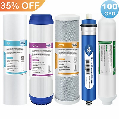 #ad 5 Stage Reverse Osmosis System Water Filter with 100GPD RO Membrane 5 Pack Set