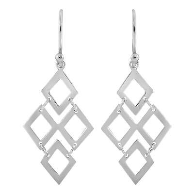 #ad Chic Geometric Rhombus Chandelier Sterling Silver Dangle Earrings