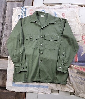 Vintage 1970s 80s US Army OG 507 Fatigue Shirts OD Military Button Up L 16.5