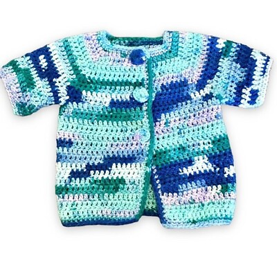 #ad Handmade Hand Knit Baby Girl Cottage Core Coastal Button Up Crocheted Cardigan.