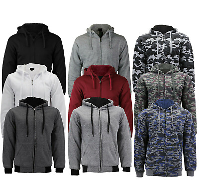 Men#x27;s Athletic Warm Soft Sherpa Lined Fleece Zip Up Sweater Jacket Hoodie