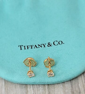 #ad Tiffany amp; Co 18kt Rose Gold Round Diamond Studs .46ctw La Pousette Backs