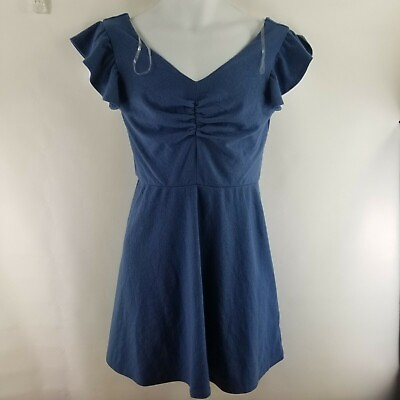#ad Lily White Women#x27;s Blue V Neck Pullover Cap Sleeve Dress Medium