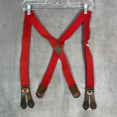 #ad CC Filson Red Leather Tab Suspenders Braces Size Long Style 200 Cut 583 made USA