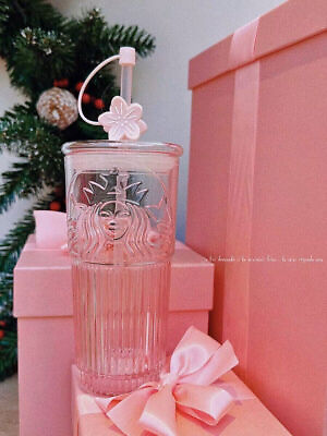 #ad #ad 2023 Starbucks Glass Cup Gradient Pink Sakura Tumbler w Cherry blossom Topper*