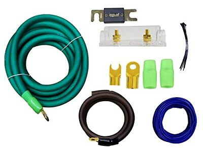 #ad Green 0 Gauge Amplfier Power Kit for Amp Install Wiring 1 0 Ga Cables 4500W 2...