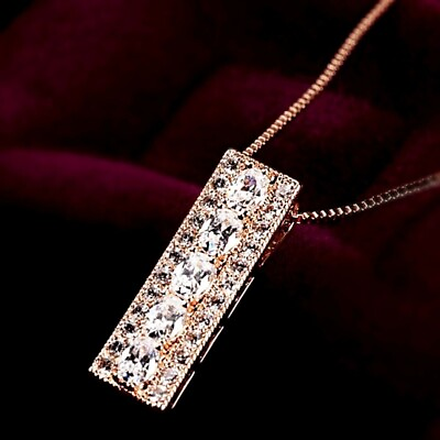 18K Rose Gold Filled Made With SWAROVSKI Crystal Sparkle Rectangle Bar Necklace