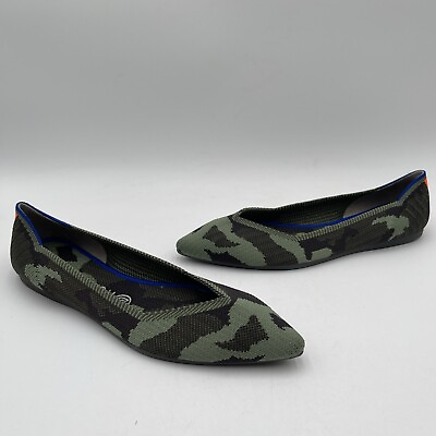 #ad NWOB Rothy’s “THE POINT” Green Camo Knit Pointed Toe Slip On Flats Womens Sz 9.5