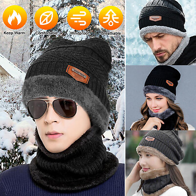 Mens Womens Winter Baggy Slouchy Knit Warm Beanie Hat and Scarf Ski Skull Cap 2X