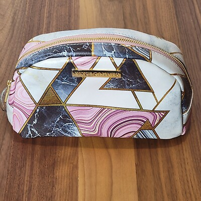 #ad Vince Camuto Makeup Bag Geometric Triangular Design Gold Pink Blue NWOT