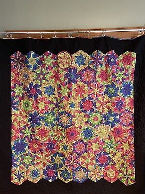 #ad Handmade full size Rainbow Kaleidoscope pattern quilt