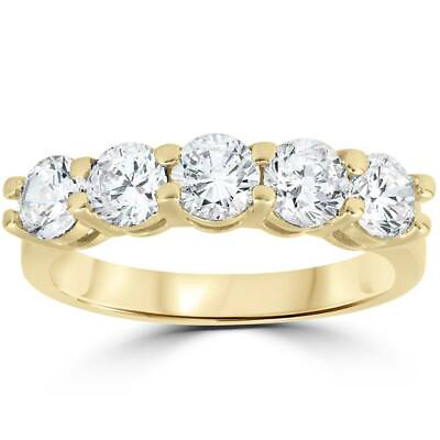 #ad 2 ct Diamond Five Stone Wedding Anniversary Round Cut Ring 14k Yellow Gold