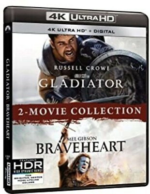 #ad Gladiator Braveheart 2 Movie Collection New 4K UHD Blu ray With Blu Ray 4