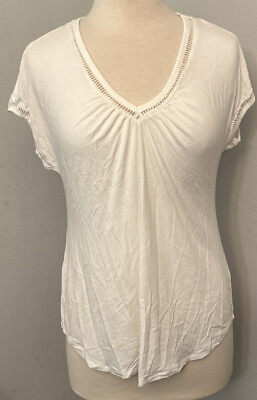 #ad XS Daniel Rainn White Women Top V neck Short Sleeve Rayon spandex Cotton
