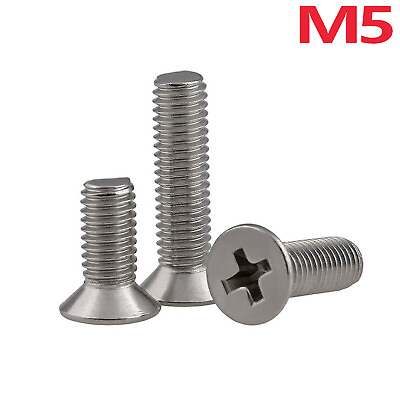 #ad M5 5mm Phillips Machine Screws Countersunk Flat Head Bolts Stainless 8mm 200mm L