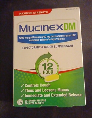 #ad Mucinex DM MAXIMUM STRENGTH 1200mg Expectorant amp; Cough Suppressant 14CT 12HR