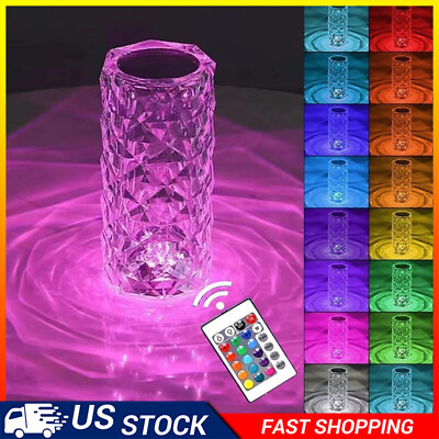 #ad LED Crystal Table Lamp Diamond Rose Night Light Touch Atmosphere Bedside Bar