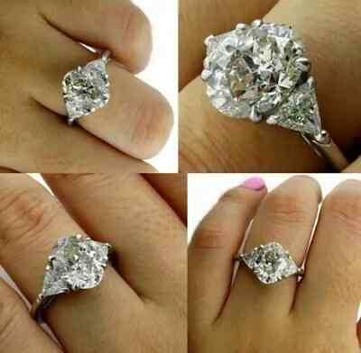 #ad 14K White Gold FN 3CT White Oval Cut Moissanite 3 Stone Engagement Wedding Ring