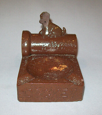 Old Antique Vtg Early 1900s Dickey Clay Figural Ashtray Sewer Tile Pipe and Dog