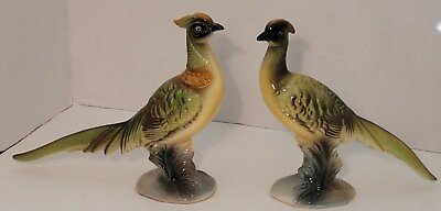 #ad Set Of 2 Vintage Pheasants Bird Figurines Pair Mid Century Decor Collectible