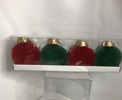 Vintage Christmas Candles Ornaments NOS 4 Pack Green Red Round Ornament Candles