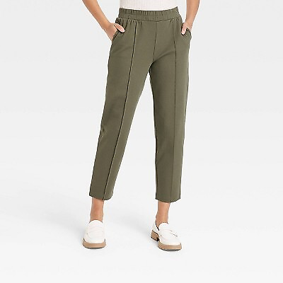 #ad Women#x27;s High Rise Regular Fit Tapered Ankle Knit Pants A New Day Olive M