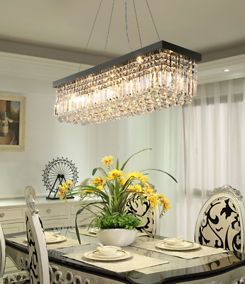 #ad Luxury Rectangle K9 Crystal Ceiling Lamp Home Chandelier Pendant Lighting 80cm