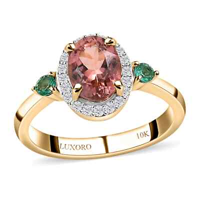 #ad LUXORO 10K Rose Gold AAA Blush Tourmaline Emerald Halo Ring Gift Size 7 Ct 1.6